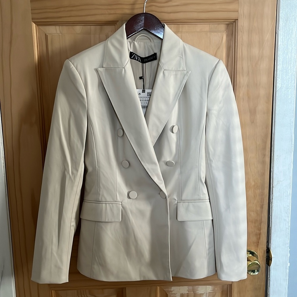 Zara cream faux leather blazer